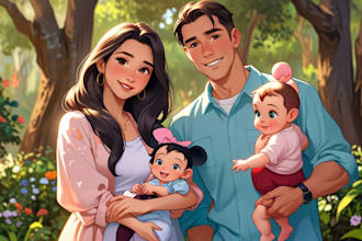design a professional disney family portrait
