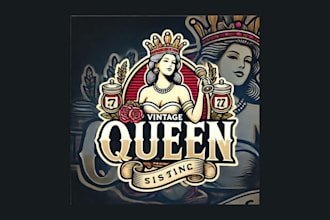 design unique vintage queen logo for you in just two day