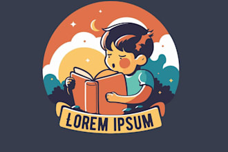 create a beautiful and children logo book illustration
