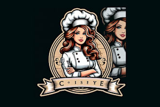 design modern vintage chef girl logo within two days