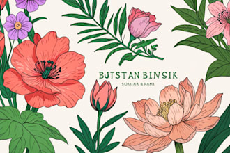 draw botanical illustrations of flowers, plants, fruits