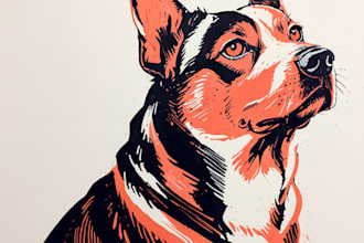draw a pet portrait using linocut technique