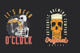 make vintage skeleton pub beer logo and illustration