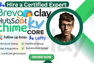 setup and automate hubspot, clay com, lofty CRM, kvcore, chime, and brevo