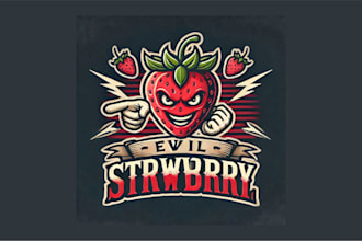 do unique vintage evil strawberry logo for your business