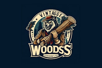 do vintage wolf woods logo with a fresh concept in just two days