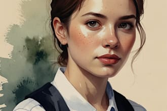 draw portrait with simple watercolor illustration style