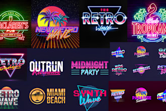design ,70s , 80s,90s synthwave retro vintage,neon and 3d logo for your brand