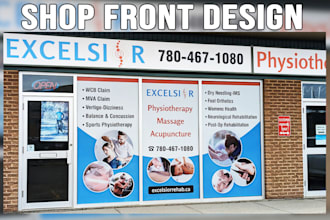 do professional shop front, signage design, window graphic in 24 hours