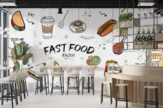 make office, restaurant wall art, mural, doodle arts in 24 hours