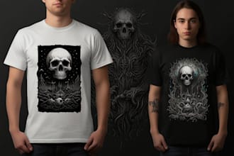 draw a detailed dark art illustration for tshirt, merch,