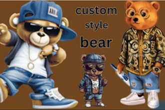 make polo teddy bear cartoon mascot for logo and streetwear t shirt design