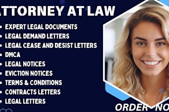 write legal demand letter,  cease and desist, legal notice,eviction notice, dmca
