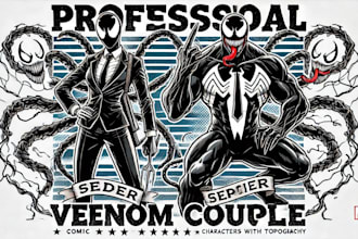 draw superhero couple portrait comic art for you