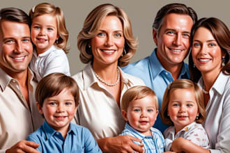 draw realistic family portrait, couple or group from photo