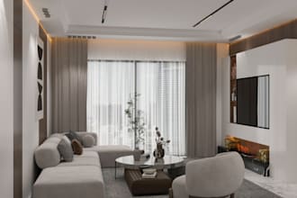 do 3d interior design of kitchen, bathroom, and living room