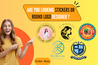 design  round logo, patches, badges,  stickers, stamps, labels