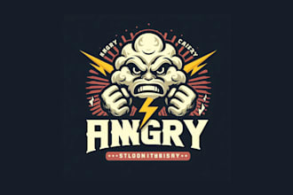 do unique vintage angry cloud holding lightning logo in just two days