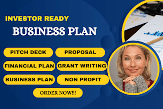 write investor ready business plan, proposal, pitch deck, financial plan model
