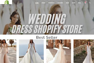 design wedding dress shopify store, bridal store, wedding dress, fashion website