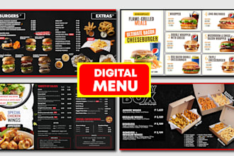 design tv menu display, menu board for restaurant, cafe, takeaways, catering