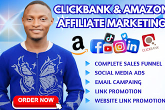 setup amazon affiliate, shopify marketing website, clickbank, sales funnel