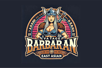 design awesome vintage female barbarian logo for your business