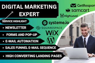 sales funnel, landing page on gohighlevel systeme io,thrivecart,samcart,simvoly