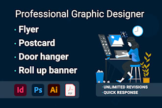 design flyer, postcard, door hanger, or roll up banner