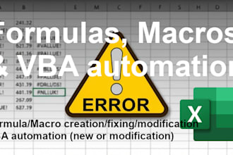create or fix formulas, functions, macros or vba in excel