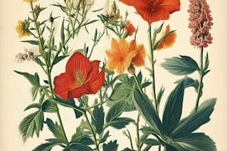 draw botanical illustrations of flowers, fruits, plants