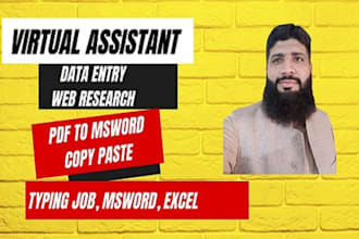 do data entry, web research, PDF to word, copy paste, typing, PDF
