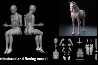 sculpt 3d articulated bjd, toy, 3d flexing model for 3d printing