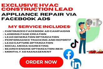 generate exclusive lead for havc construction appliance repair via facebook ads
