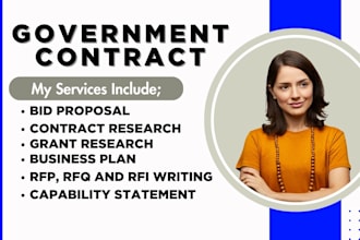 write bid proposal, government contract, rfp, rfq, rfi, sme, wosb, cage code