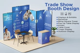 design trade display booth, mockup design, kiosk ,product exhibition, billboard