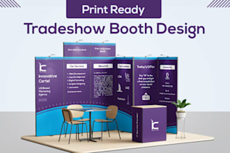 design 3d trade show booth exhibition, design banner, backdrop exhibition, print