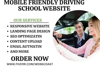 design driving school website driving instructor landing page elearning website