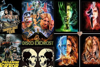 do retro vintage horror comic book album cover poster, movie music poster