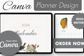 design etsy printable planner, travel planer, etsy junk journal, canva journal