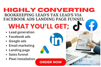 generate bookkeeping leads tax leads via facebook ads landing page funnel