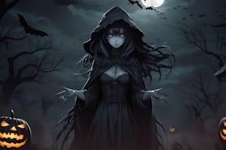 make illustration in dark and horror style for halloween anime manga