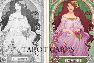 illustrate your tarot cards, vintage poster art deco retro in art nouveau style