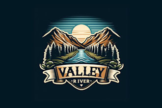 do vintage valley river nature mountain forest logo for your business