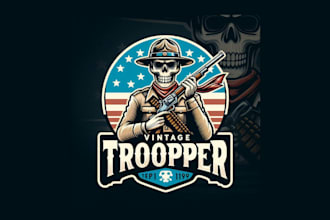 design amazing vintage skull trooper logo for your compan