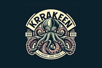 do unique vintage kraken octopus logo with unlimited revisions