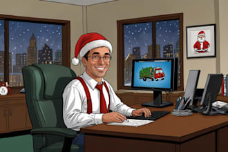 draw your office christmas card, holiday funny cartoon caricature card