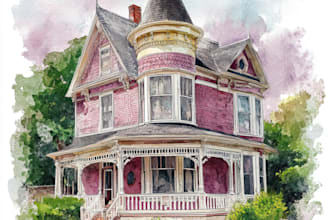paint a watercolor house portrait or city space illustration