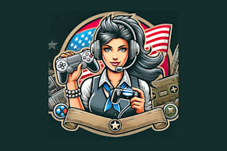 do unique vintage female gamer playing on a smartphone logo