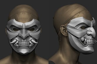 sculpt 3d japanese mask, oni mask, kitsune mask, blender, 3d model for printing